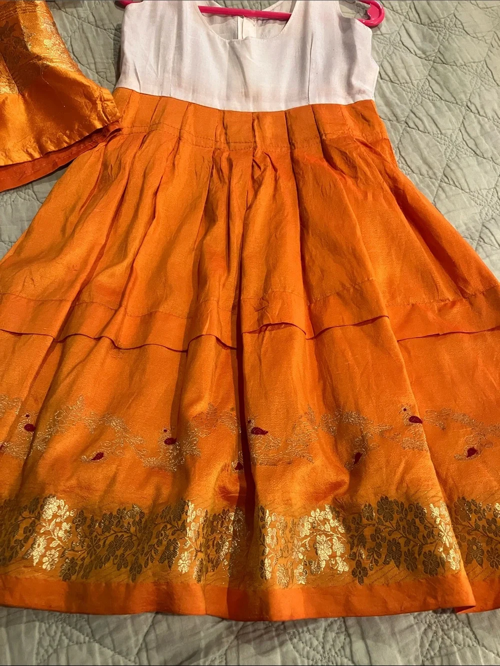 Handmade Orange silk, children's India dress - Size 4T